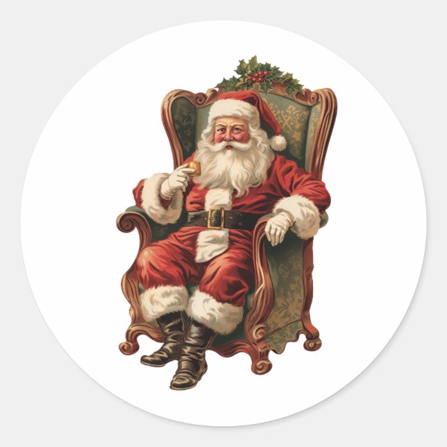 Vintage Santa Traditional Christmas Classic Round Sticker (Front)