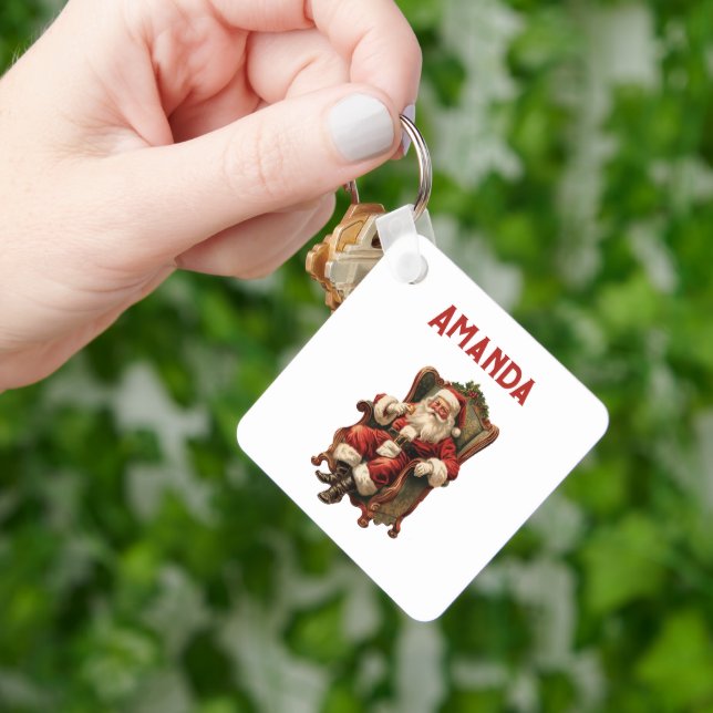 Vintage Santa Traditional Christmas Keychain (Hand)