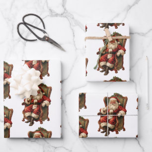 Vintage Santa Traditional Christmas Pattern Wrapping Paper Sheet