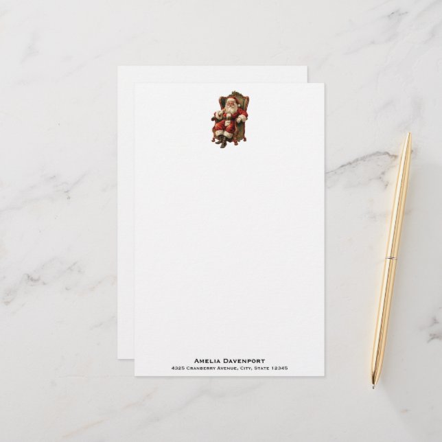 Vintage Santa Traditional Christmas Stationery (Front/Back In Situ)