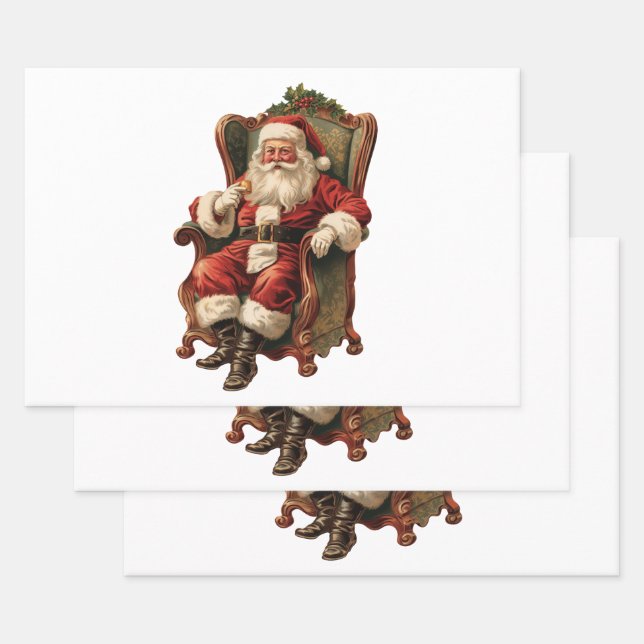 Vintage Santa Traditional Christmas Wrapping Paper Sheet (Set)