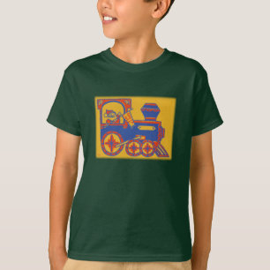 Vintage Santa Train Block Print T-Shirt