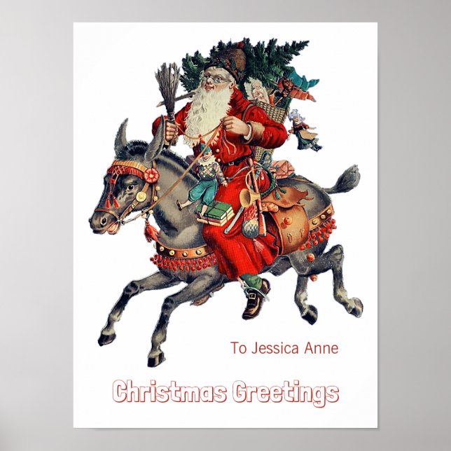 Vintage santa tree toys donkey poster (Front)