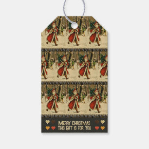 Vintage Santa Walking in Forest Gift Tag