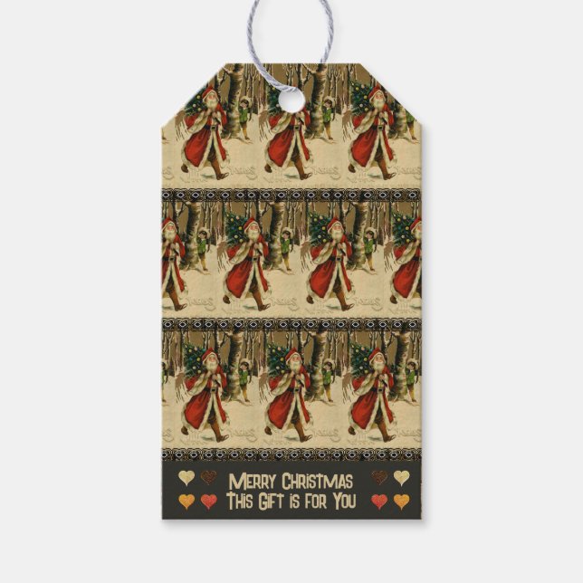 Vintage Santa Walking in Forest Gift Tag (Front)