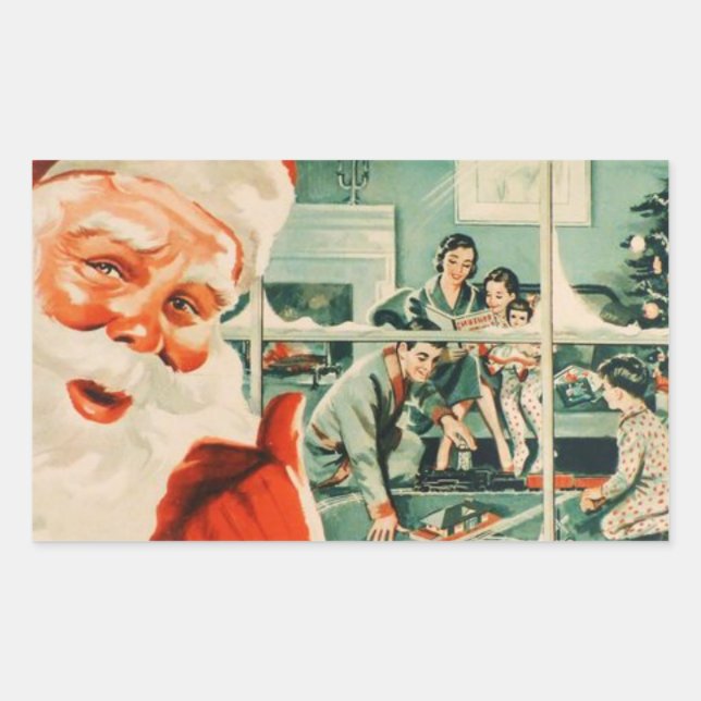 Vintage Santa Watching Family On Christmas  Sticker (Front)