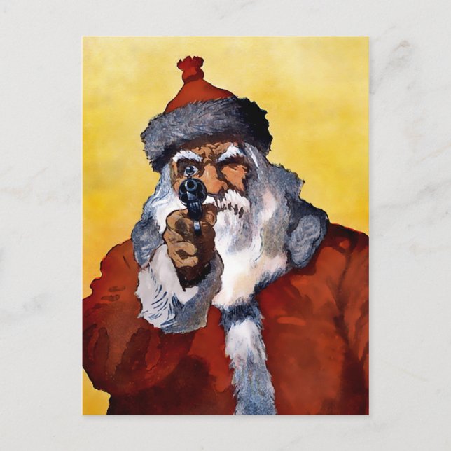 Vintage Santa with a Gun Christmas Postcard (Front)