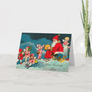Vintage Santa with Angels Holiday Card