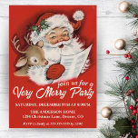Vintage Santa with Baby Rudolf Custom Christmas Invitation<br><div class="desc">This mid-century vintage Christmas invitation features a jolly Santa Claus looking over his list as a baby Rudolf looks on with the words 'join us for a Very Merry Party'. Personalize by adding your party details.</div>