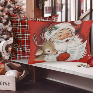 Vintage Santa with Baby Rudolf Retro Christmas Accent Pillow