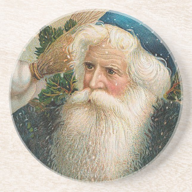 Vintage Santa with Blue Cap Coaster (Front)
