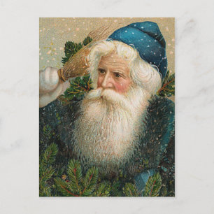 Vintage Santa with Blue Cap Holiday Postcard