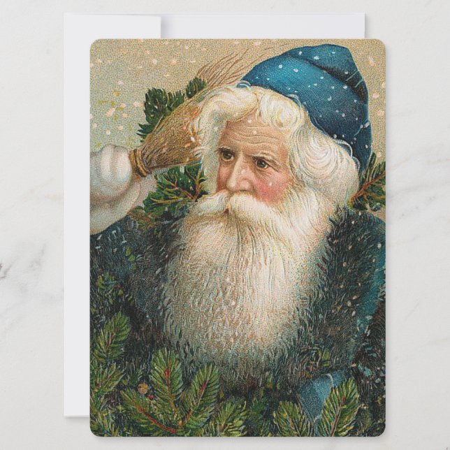 Vintage Santa with Blue Cap Invitation (Front)