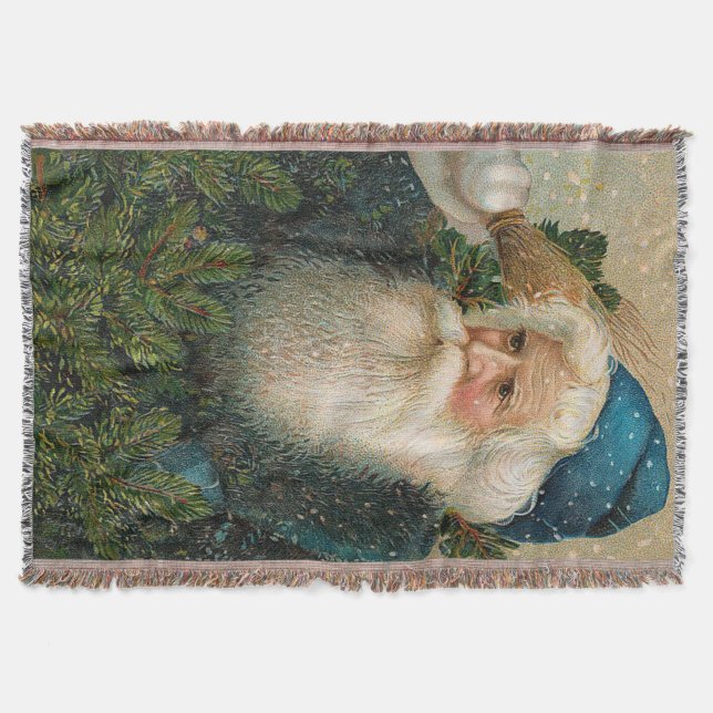Vintage Santa with Blue Cap Throw Blanket (Front)