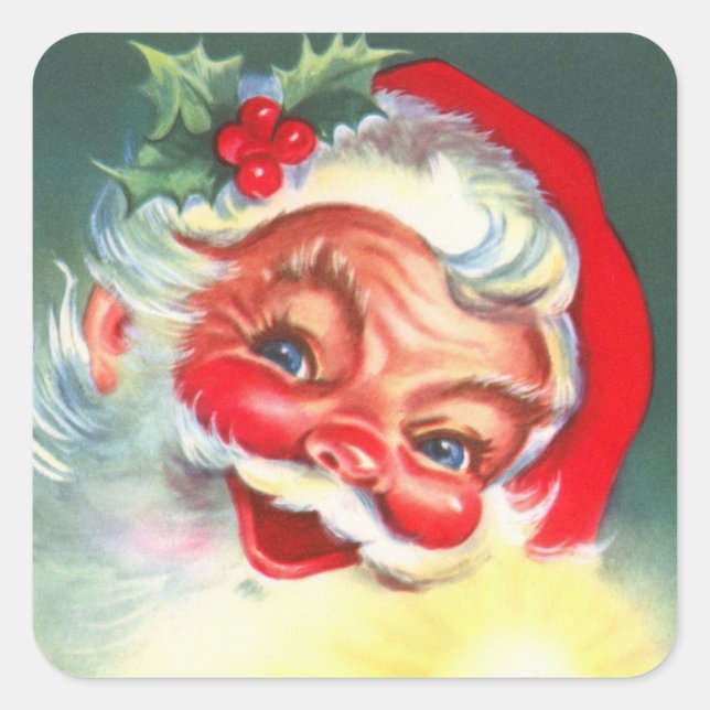 Vintage Santa with Candle Square Sticker (Front)