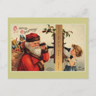 Vintage Santa with child and old telephone Postcard
