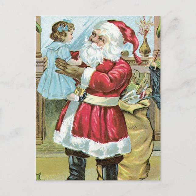 Vintage Santa with Child Holiday Postcard (Front)
