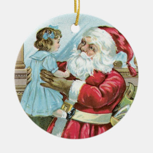 Vintage Santa with Child - round Ceramic Ornament