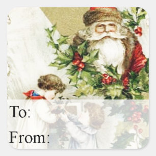 Vintage Santa With Children Gift Tag