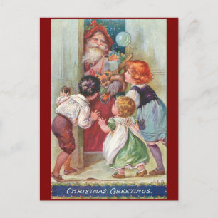 Vintage Santa With Children Holiday Postcard