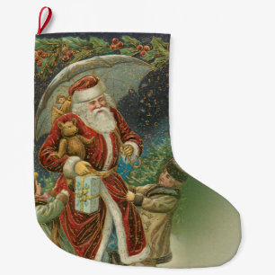 Vintage Santa with Children Large Christmas Stocking