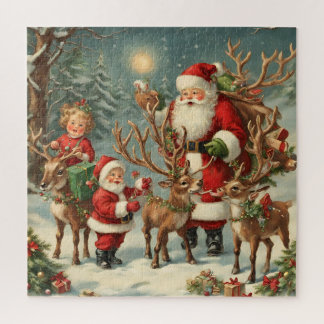 Vintage Santa with Children, Reindeer and Gifts Jigsaw Puzzle