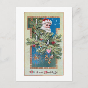 Vintage Santa with Decorated Christmas Tree Postcard