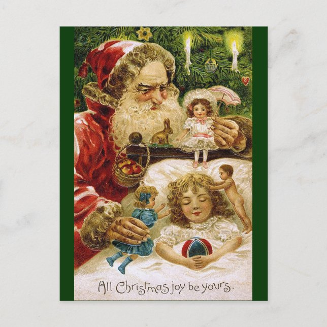 Vintage Santa with Dolls Holiday Postcard (Front)