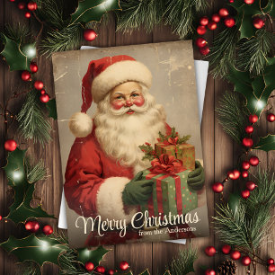 Vintage Santa With Gifts Personalized Christmas Holiday Card
