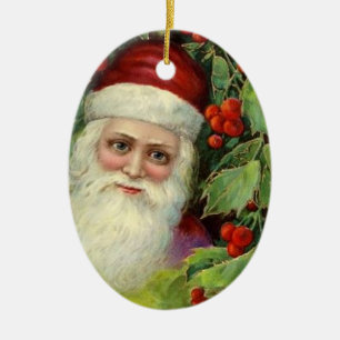 Vintage Santa with Holly Berries Keepsake Ceramic Ornament