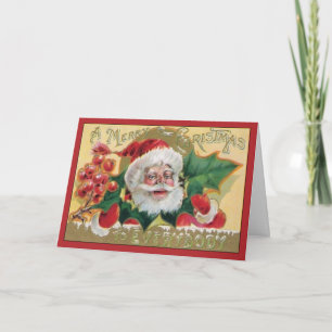 Vintage Santa With Holly - Christmas Card