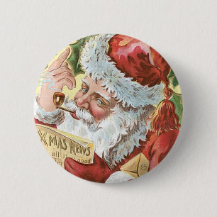 Vintage Santa with List 2 Inch Round Button