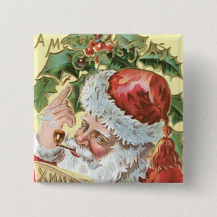 Vintage Santa with List 2 Inch Square Button