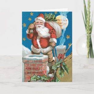 Vintage Santa with Moon Holiday Card