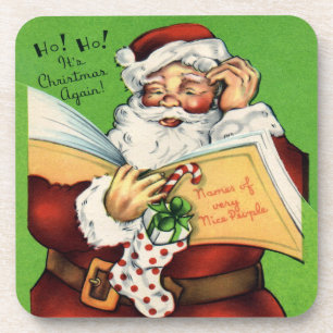 Vintage Santa With Nice List Set of Cork Coasters