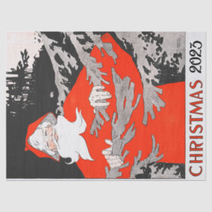 VINTAGE SANTA WITH PINE TREE Christmas Tissue Paper
