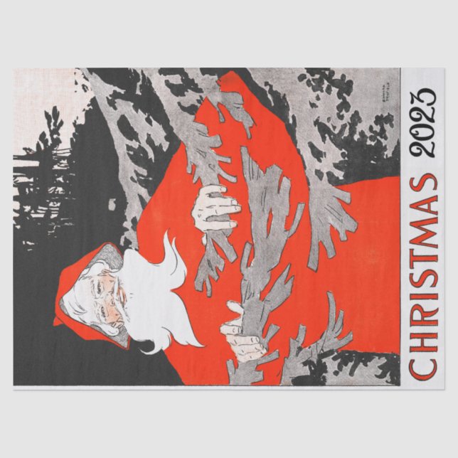 VINTAGE SANTA WITH PINE TREE Christmas  Tissue Paper (Front)