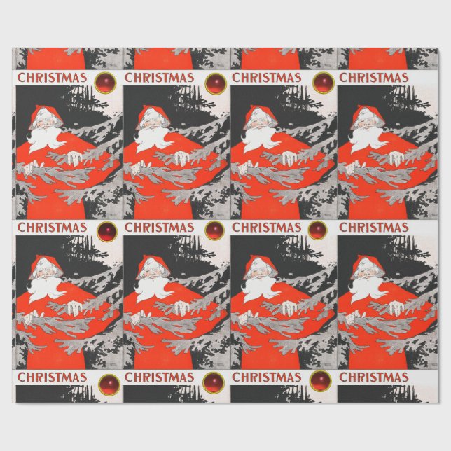 VINTAGE SANTA WITH PINE TREE Christmas Wrapping Paper (Flat)