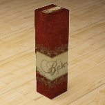 Vintage Santa with Poinsettia and Gold Lace Wine Box<br><div class="desc">Unique, richly textured, elegant and ornate vintage style design featuring Victorian-era Santa image in an ecru lace frame decorated with red ribbon, gold flourish, sparkling beaded swirls, and poinsettias on a red subtly textured damask background. Centre band of antique parchment trimmed in glittering gold lace in a holly pattern with...</div>