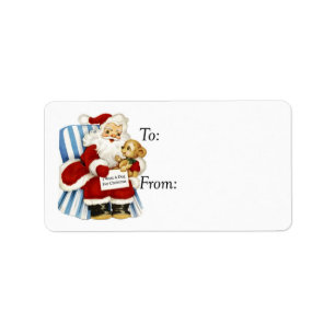 Vintage Santa With Puppy Gift Tag