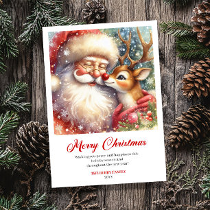 Vintage Santa With Rudolph Joyful Christmas Card