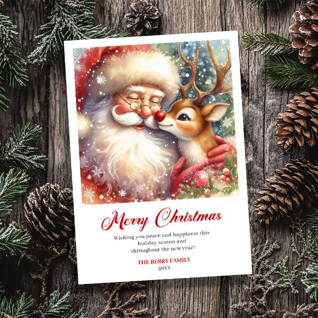Vintage Santa With Rudolph Joyful Christmas Card (Vintage Santa With Rudolph Joyful Christmas Greeting Card)