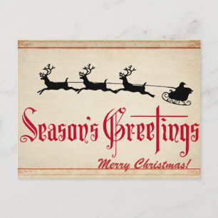 Vintage Santa With Sleigh and Reindeer Christmas Postcard