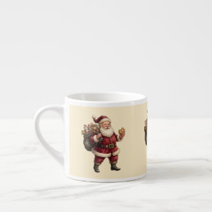Vintage Santa with Toy Sack and Sweet Treat  Espresso Cup