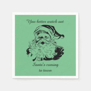 Vintage Santa's Coming to Town Napkin