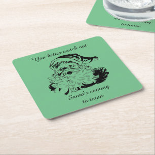 Vintage Santa's Coming to Town Square Paper Coaster