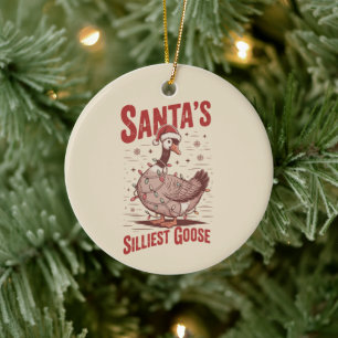 Vintage Santa's Silliest Goose Funny Christmas 90s Ceramic Ornament