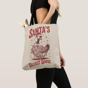 Vintage Santa's Silliest Goose Funny Christmas 90s Tote Bag