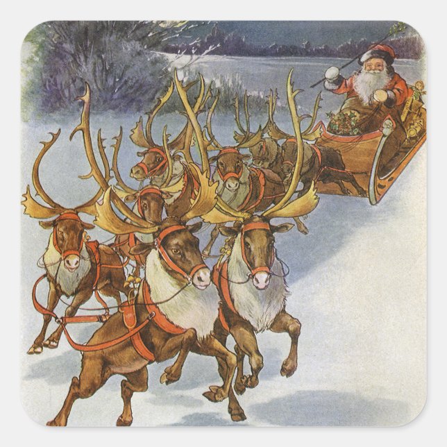 Vintage Santa's Sleigh with Reindeer Sticker Sheet (Front)