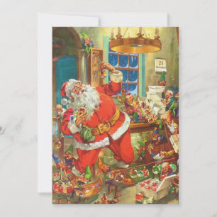 Vintage Santa's Toy's Factory Christmas Holiday Card